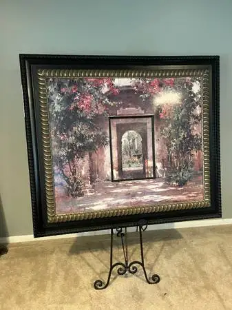 * Size: 54” × 47” (large) * Decorative Mediterranean courtyard scene *