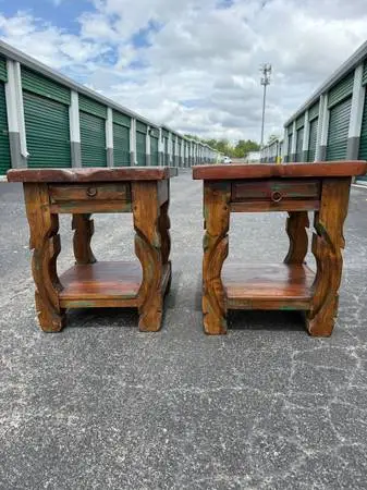 Rustic End Table with Lower Shelf. Southwestern style.