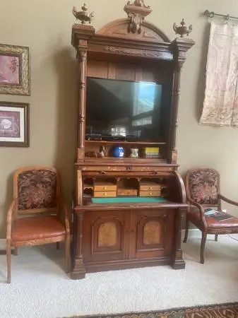 Antique half cylinder secretary with hutch