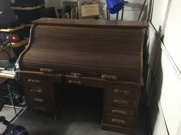 Large vintage roll top desk with chair