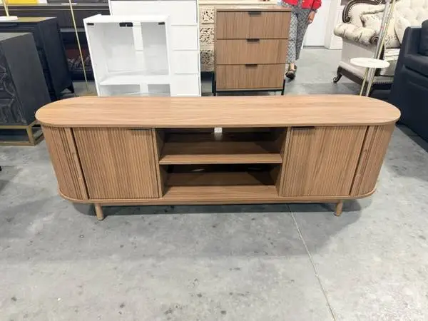 Walker Edison Chloe Reeded 70 TV Stand Open Storage In Mocha Brown