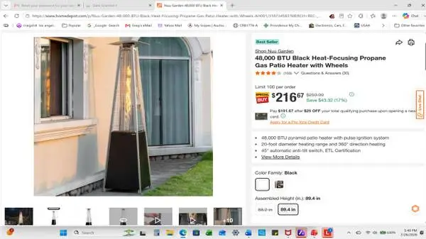 Flame Style Outdoor Patio Propane Gas Heater NIB