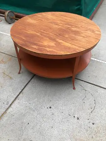 Metal base & wood table top patio table