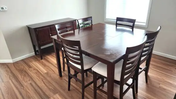 Table and chairs and cabinet