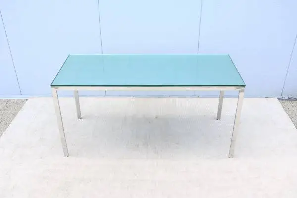 Mid-Century Modern Milo Baughman Glass & Stainless-Steel Desk Table