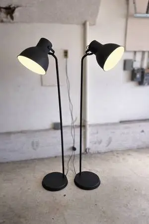 IKEA HEKTAR Floor Lamps Pair 69 Industrial Metal G1014 Foot Switch