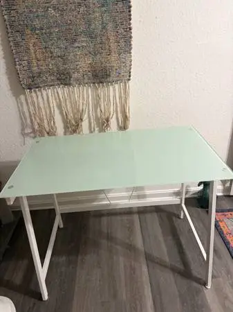 Mint green glass top desk!