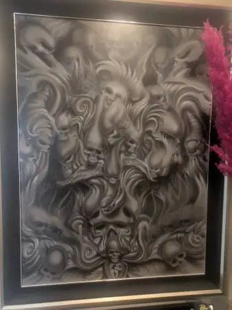 Original signed skull picture professionally framed