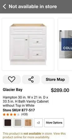 Glacier Bay Hampton 30 W x 21 D x 33.5 H Bath Vanity Cabinet White