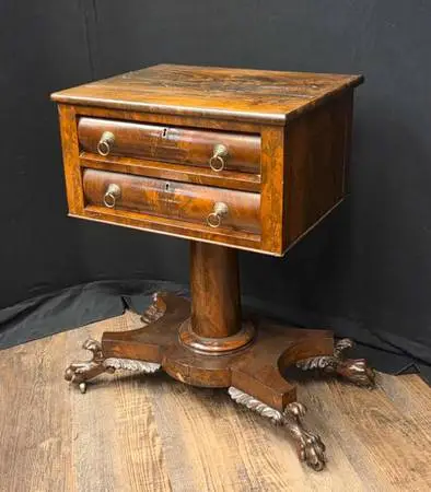 ca. 1830s Empire hairy paw feet sewing stand, at Yardley Antiques
