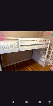 Twin loft bed wood white never used like new