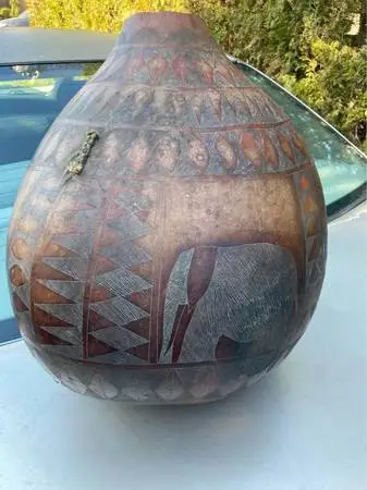 Large Haitian/African Gourd Wildlife Animal Carved Sculpture Art