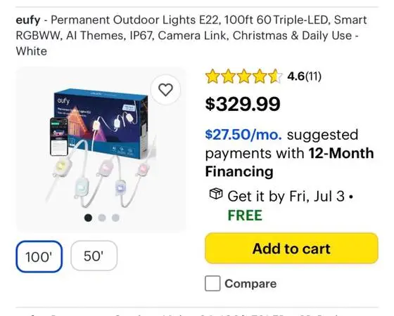 Eufy Permanent Outdoor Lighting 100 FT w/extra