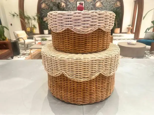 ANTHROPOLOGIE–Beautiful Antoinette Rattan Cake Basket Set/Real Wicker