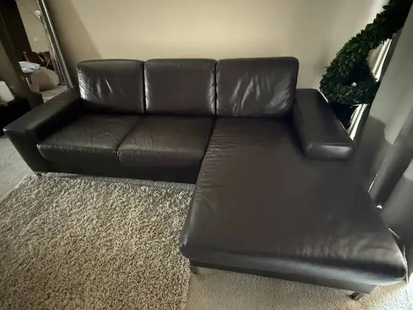 Italian Leather Sectional Chaise.