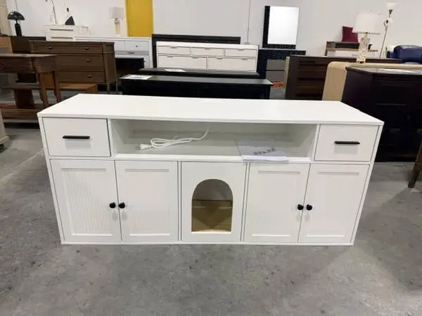Tucker Murphy Pet Hidden Cat Litter Box Enclosure White Tv Stand