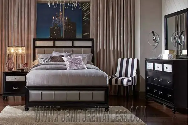 Coaster Modern Silver Barzini Upholstered Bedroom Set - Queen Size 4PC