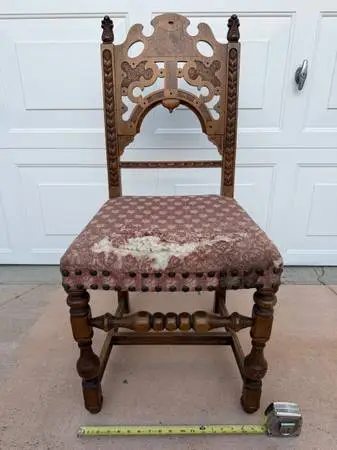 Antique 19th Century Carved Accent Chair Exquisite Bird Wood Marquetry