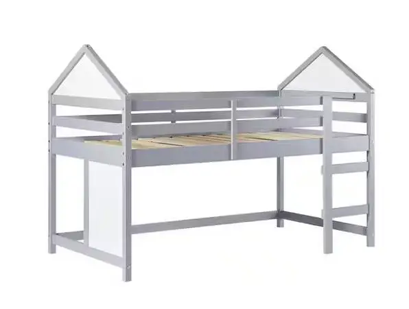 Walker Edison Grey Solid Wood Twin Low Loft Bed With Ladder Whiteboard
