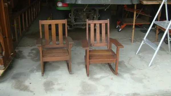 pair of matching vintage oak kids rocker great shape each