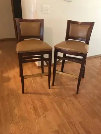 Two solid wood, leather BAR STOOL