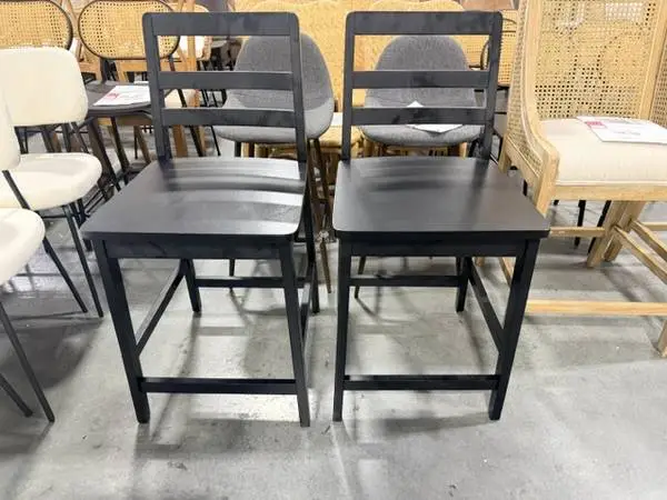 Erekson Ladder Back Counter Bar Stool Black Wood (Set Of 2) Brand New