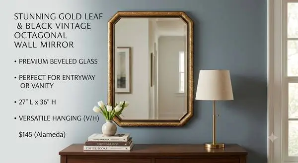Elegant Vintage Octagonal Gold Leaf Accent Mirror – 27 x 36
