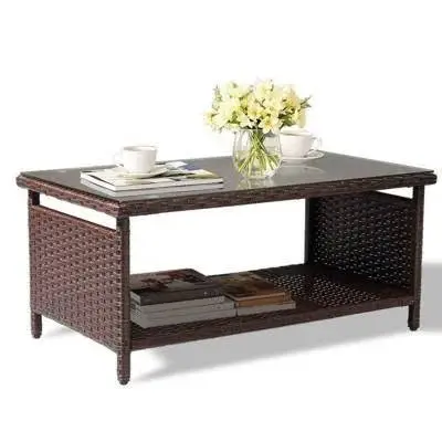 Outdoor Coffee Table Wicker w/Glass Top NEW ret $80