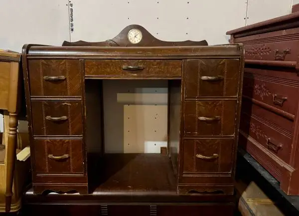 Art Deco Waterfall Desk with Built-In Clock