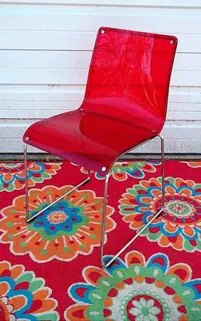 RED TRANSLUCENT Desk Office CHAIR Plastic With Sled Chrome Metal Base