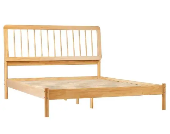 Cama Mid-Century Modern Solid Wood Natural Pine Spindle Queen BedFrame