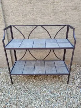 Metal plant stand tile top shelves