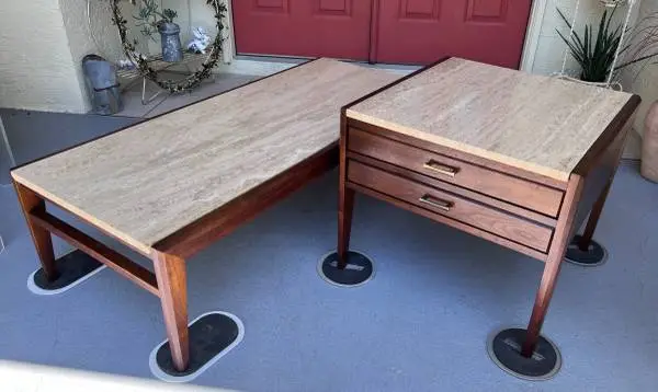 Mid century travertine side end & coffee table mcm