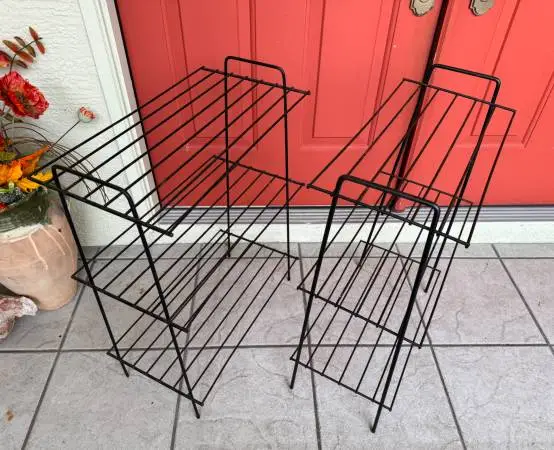 Vintage metal plant stand record shelf table mcm