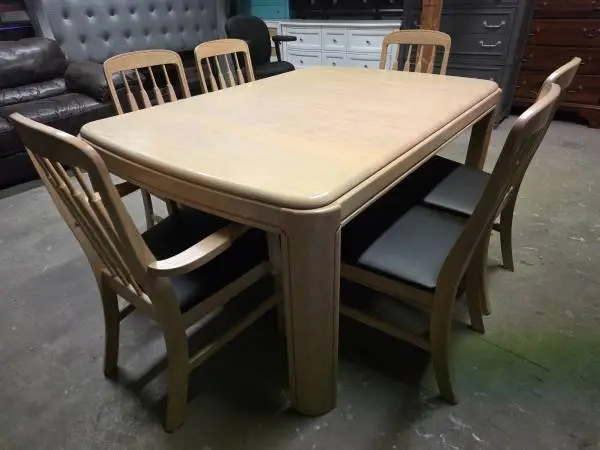 Keller Whitewash / Black Leather Dining Room Table Set