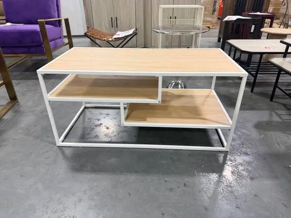 WE 40 Modern Coastal Oak Wood And White Metal TV Stand TVs Up To 43
