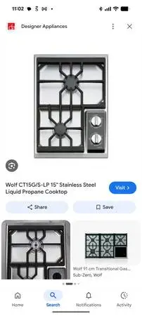 Wolf 2 burner cooktop Propane