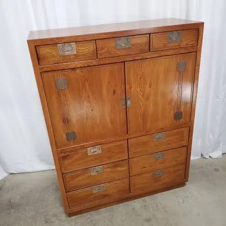 1970s Bassett Campaign Style Tallboy High Chest 62H