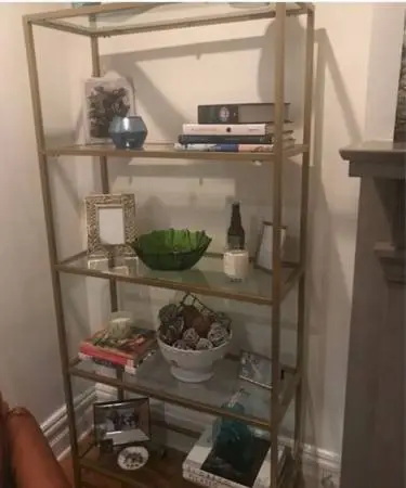GORGEOUS MATTE FINISH GOLD TEMPERED GLASS SHELVES BOOKCASE/ETAGERE