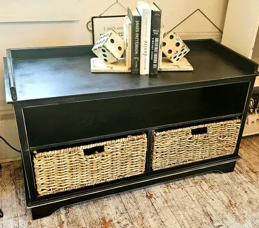 Distressed Black Bench/Storage Unit
