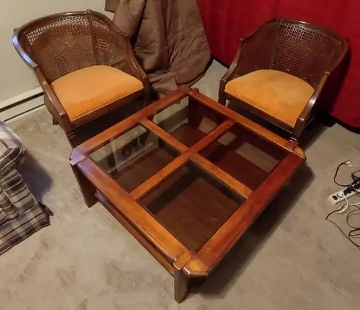 Coffee Table with Cane Back Chairs