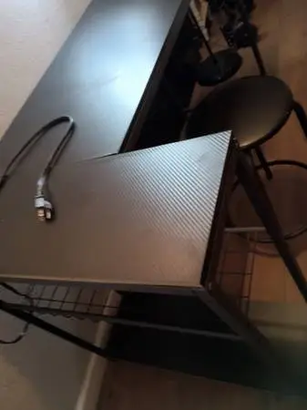 METAL FRAME COMPUTER DESK AND STOOL