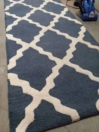 Blue Area Runner Rug Wool (8 Feet Long) Tufted Back