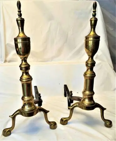 ANDIRON 20 FOOTED CLAW BRASS FEDERAL VINTAGE WRGH IRON