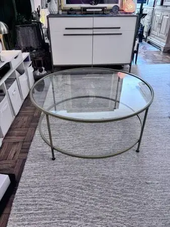 Gold base coffee table w/ glass TOP 34 round