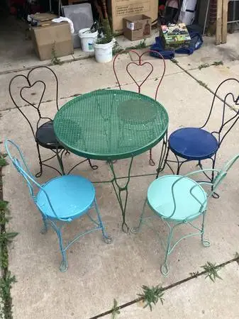 Ice cream parlor table and chairs wrought iron