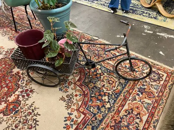 Vintage Metal Bike w/Cart Plant Stand