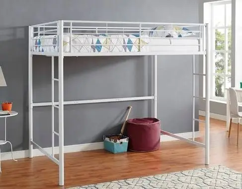 Walker Edison Premium Metal Full Loft Bed In White Powder Coated Steel