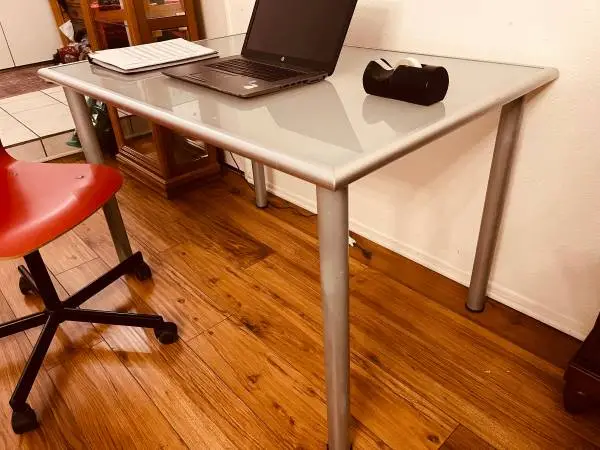 Desk modern style minimalist metal frame frosted glass 4 ft wide