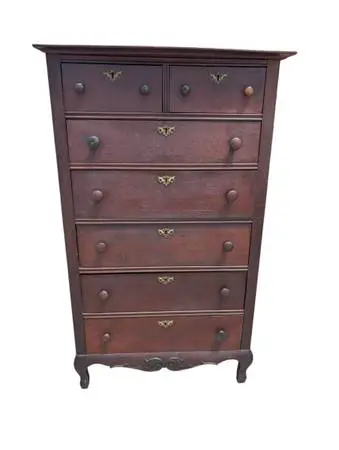 Antique Mahogany Tallboy Dresser - 7 Drawers / Slim Profile
